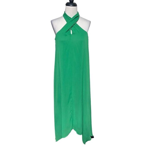 Maison Tara Sleeveless Chiffon Green Flowy Scarf Dress Size 4 - Picture 1 of 4